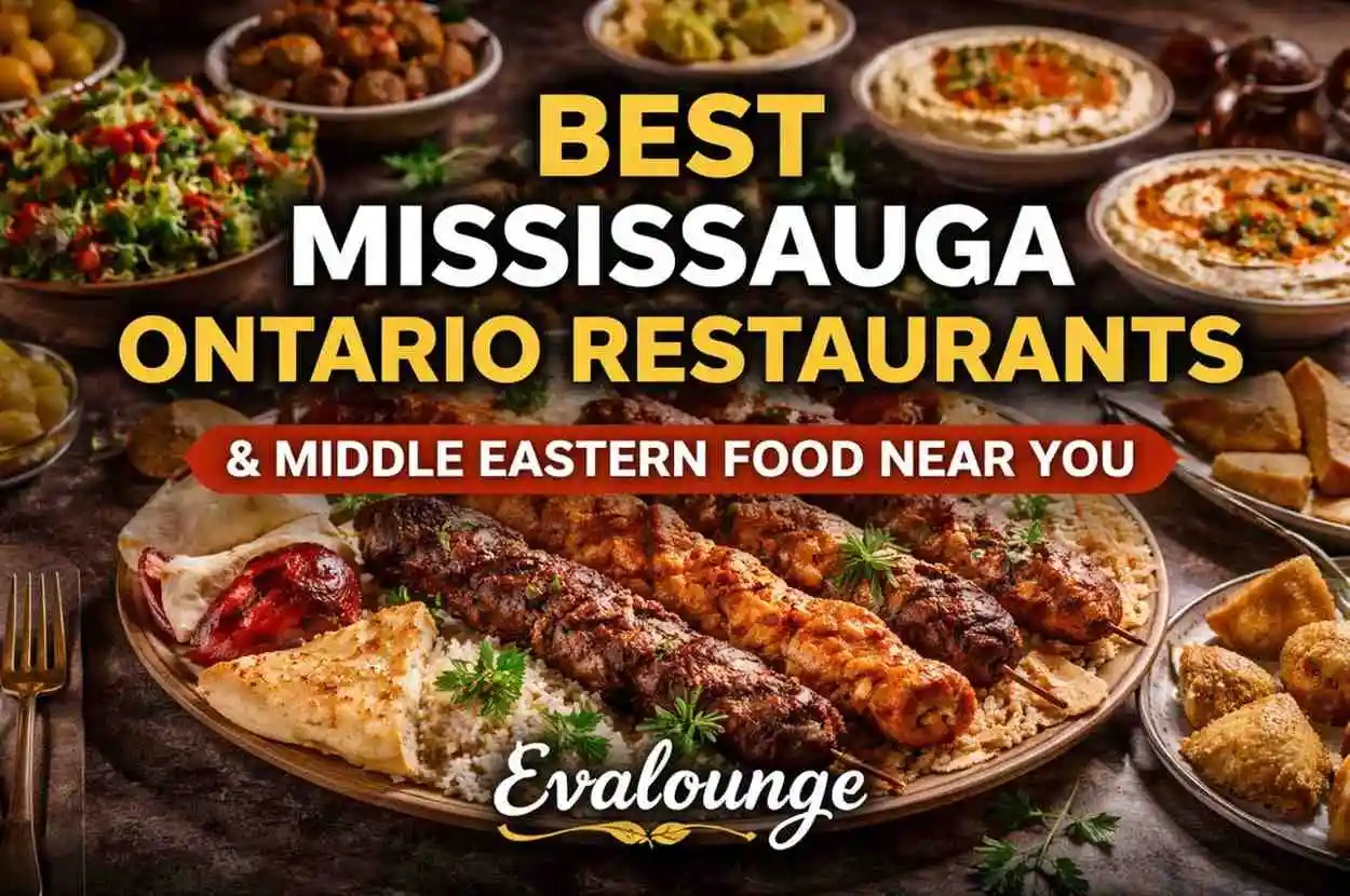 Best Mississauga Ontario restaurants serving authentic Middle Eastern food near you at Evalounge with kebabs, hummus and falafel